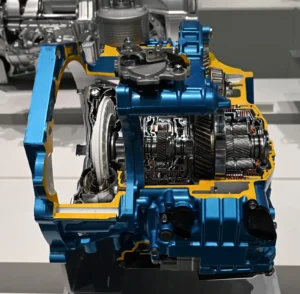 Aisin TF-60SN (VW 09G) secționat; descrierea sursei: cutie automată cu 6 trepte pentru tracțiune față (ex. VW New Beetle Cabriolet, VW Golf), prima de acest tip pentru FWD