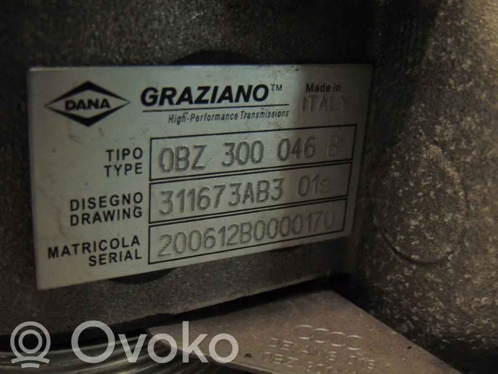 Plăcuța de identificare Graziano (Dana) a cutiei DL800 din Audi R8 4S: tip 0BZ 300 046 B, desen 311673AB3