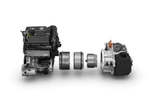 Golf GTE: motor 1.4 TSI, modul electric și cutia DSG cu 6 trepte pentru hibrid (DQ400e), vedere explodată