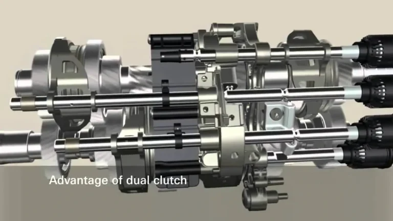 Cadru din animația „ZF 7DT dual clutch transmission”: arborii concentrici și ambreiajul dublu al familiei ZF 7DT